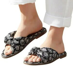 J.Crew Black Ivory Printed Knot Slide Sandals, US6.5